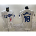 Boles Los Angeles Dodgers #18 Yoshinobu Yamamoto White  2024 World Series With Fernando Memorial Patch Home Limited Stitched Jerseys