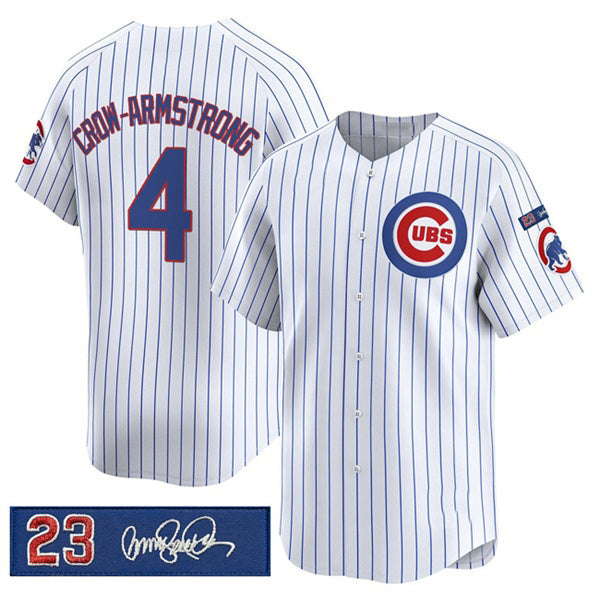Boles  Chicago Cubs #4 Pete Crow-Armstrong White  Pinstripe 'Ryne Sandberg Tribute' Vapor Limited V3 Stitched Jersey