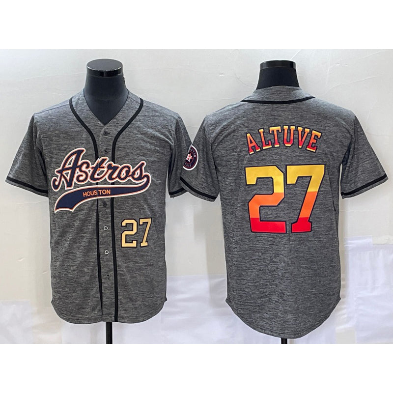 Boles Houston Astros #27 Jose Altuve Number Grey  Gridiron Cool Base Stitched Jersey