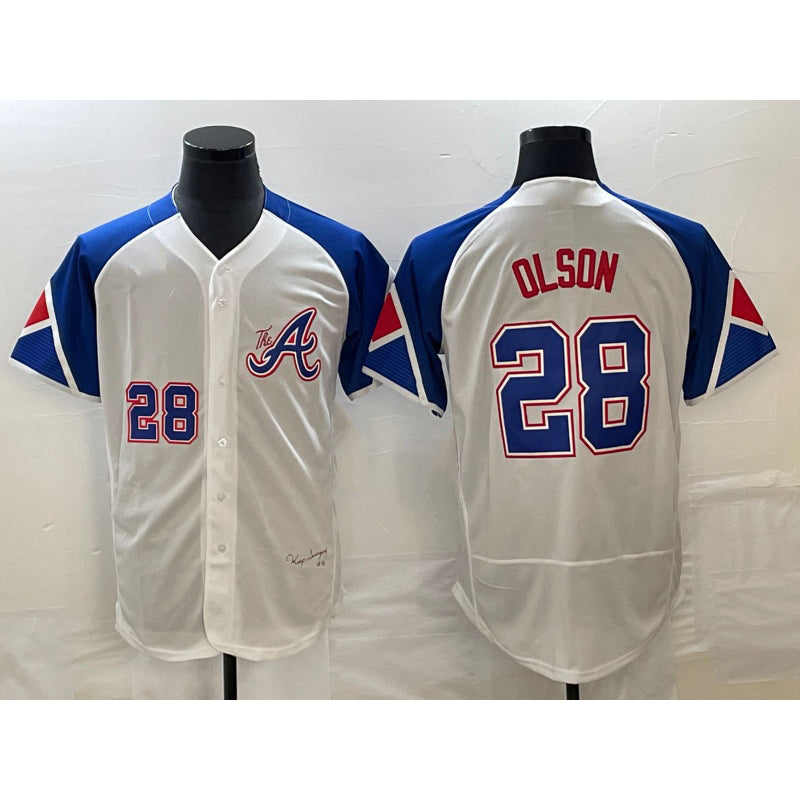 Boles Atlanta Braves #28 Matt Olson Number White  2023 City Connect Flex Base Stitched Jersey 3