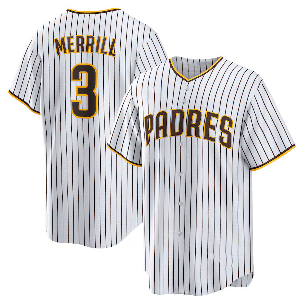 Boles  San Diego Padres #3 Jackson Merrill White  Home Replica Jersey