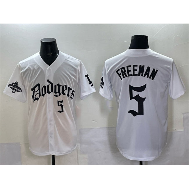 Boles Los Angeles Dodgers #5 Freddie Freeman White  2025 LA Gothic Style With 2024 World Series Champions Patch Vapor Premier Limited Stitched Jersey