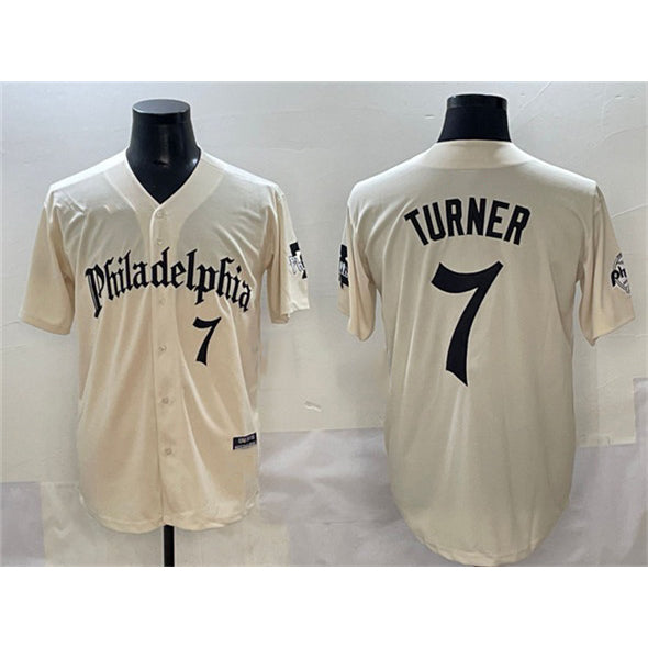 Boles  Philadelphia Phillies #7 Trea Turner Cream  Gothic Vapor Limited Stitched Jersey