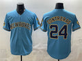 Boles    Milwaukee Brewers #24 William Contreras Blue  With Home & Bob Uecker Patch Stitched Jersey