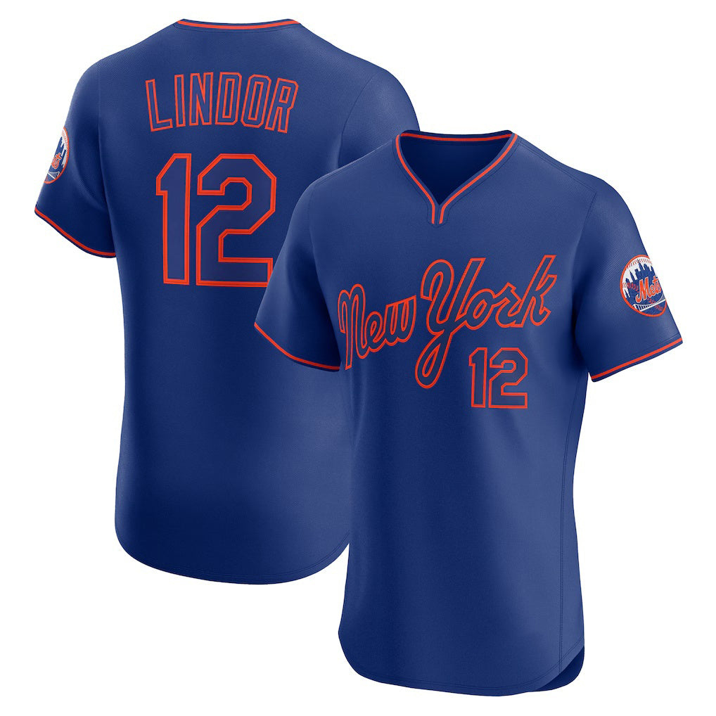Boles  New York Mets #12 Francisco Lindor Royal  Alternate 2 Elite Jersey