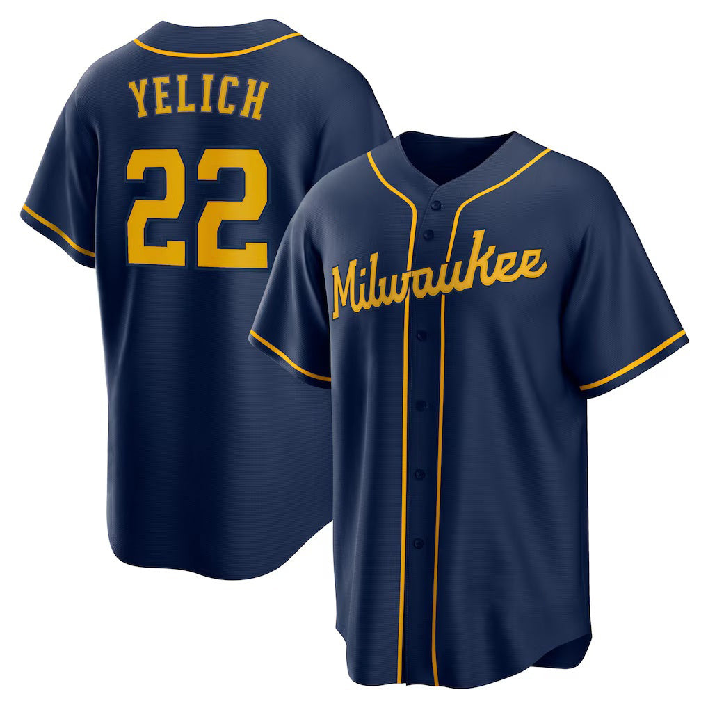 Boles    Milwaukee Brewers #22 Christian Yelich Navy  Alternate 2 Replica Jersey