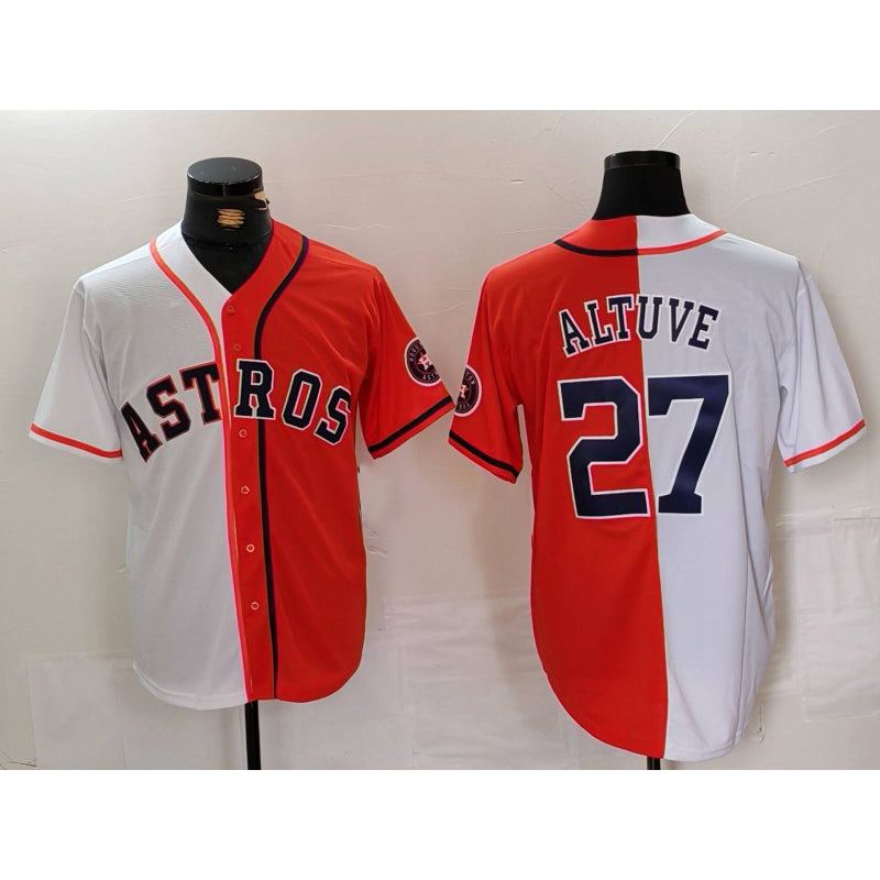 Boles Houston Astros #27 Jose Altuve White Orange  Blue Number Split Stitched Jersey 2