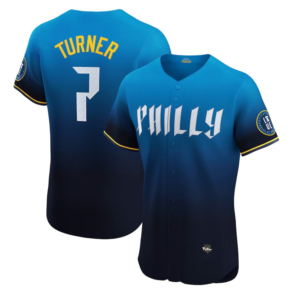 Boles  Philadelphia Phillies #7 Trea Turner Navy  City Connect Elite Jersey