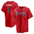 Boles Atlanta Braves #1 Ozzie Albies Red  Alternate 2 Replica Jersey