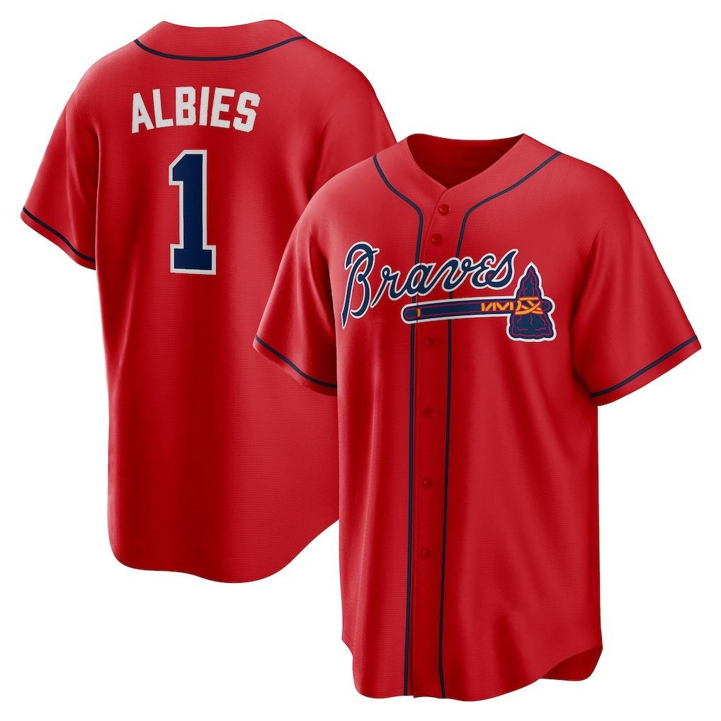 Boles Atlanta Braves #1 Ozzie Albies Red  Alternate 2 Replica Jersey
