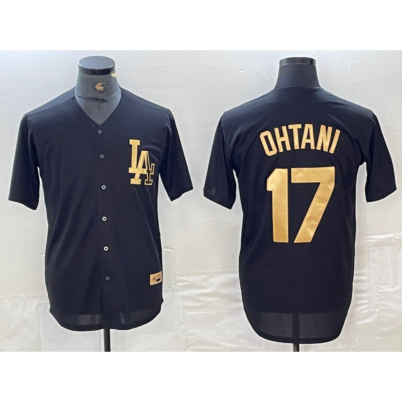 Boles Los Angeles Dodgers #17 Shohei Ohtani Black Gold  Cool Base Stitched Jersey