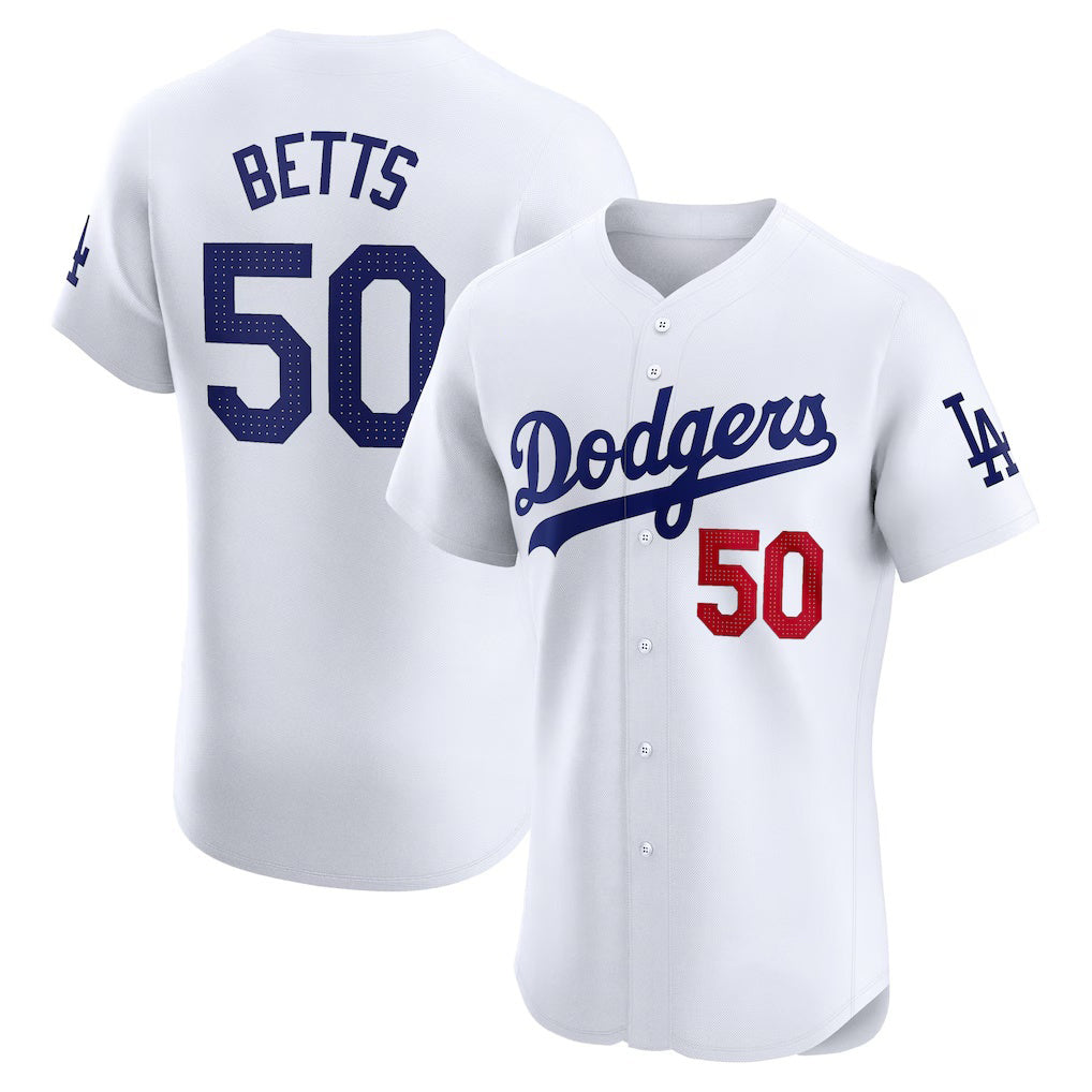Boles Los Angeles Dodgers #50 Mookie Betts White  Home Elite Jersey