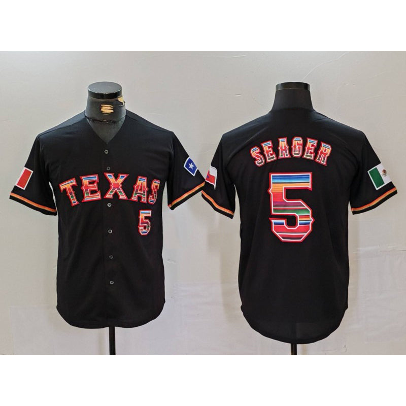 Boles Texas Rangers #5 Corey Seager Black  Rainbow Mexico Cool Base Stitched Jersey