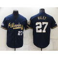 Boles Atlanta Braves #27 Austin Riley 2022 Navy Blue  2021 World Series Champions Golden Edition Stitched Cool Base Jersey