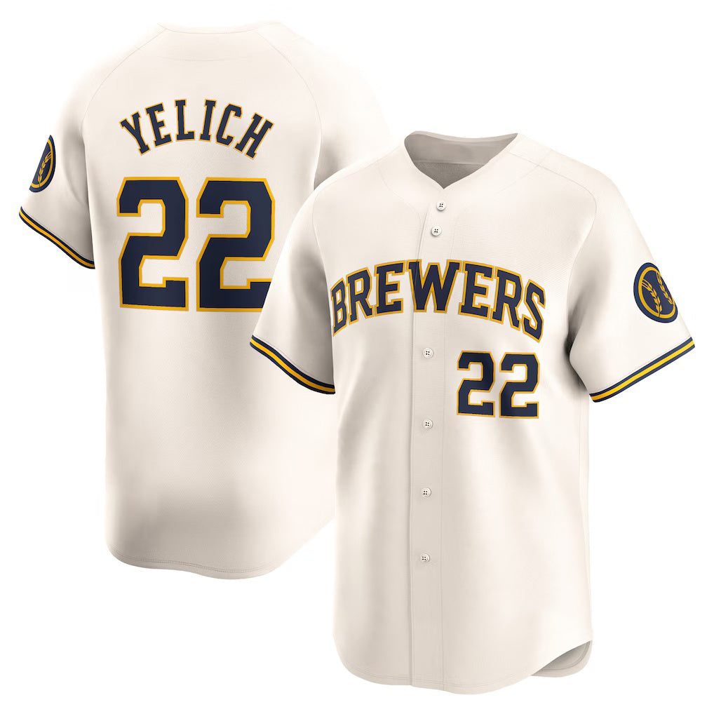 Boles    Milwaukee Brewers #22 Christian Yelich Cream  Home Limited Player Jersey