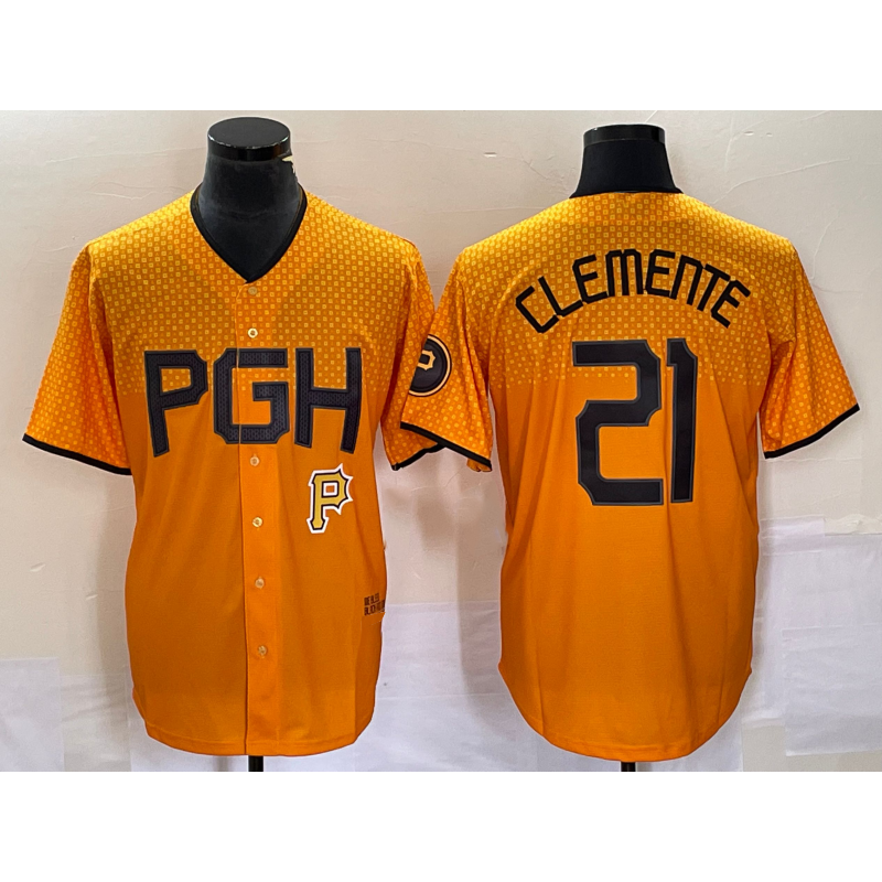 Boles  Pittsburgh Pirates #21 Roberto Clemente Gold  2023 City Connect Stitched Jersey