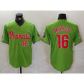 Boles  Philadelphia Phillies #16 Brandon Marsh Number Green  With Patch Stitched Cool Base Jersey