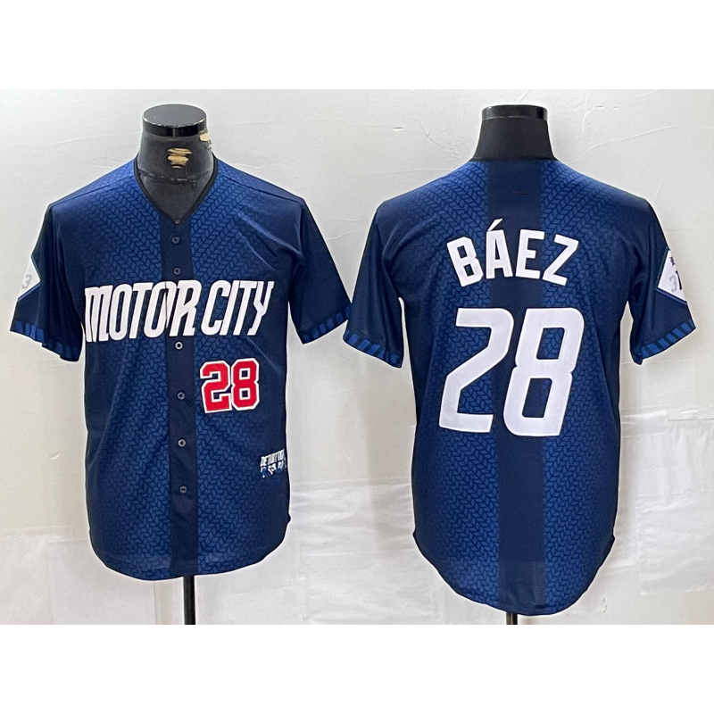 Boles Detroit Tigers #28 Javier Baez Number 2024 Navy  City Connect Cool Base Limited Stitched Jersey