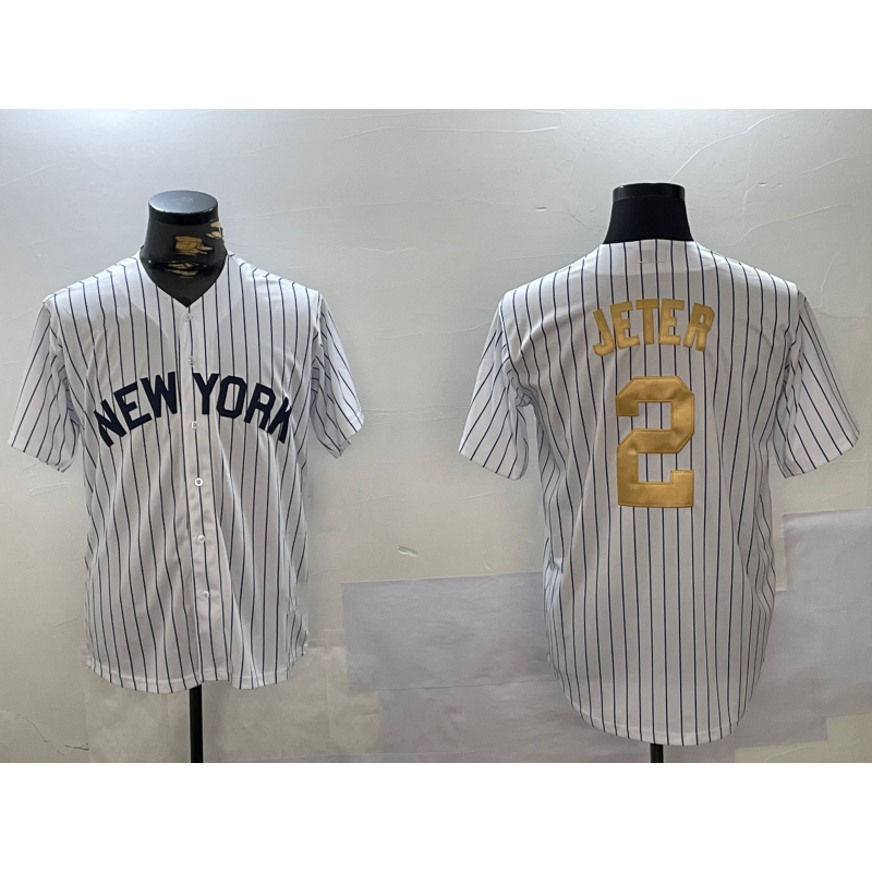 Boles  New York Yankees #2 Derek Jeter White  Pinstripe Fashion Cool Base Jersey 2