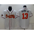 Boles Atlanta Braves #13 Ronald Acuna Jr 2022 White Gold  World Series Champions Program Cool Base Stitched Jersey