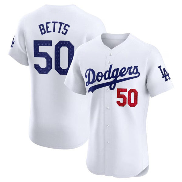 Boles Los Angeles Dodgers #50 Mookie Betts White  Home Elite Stitched Jersey