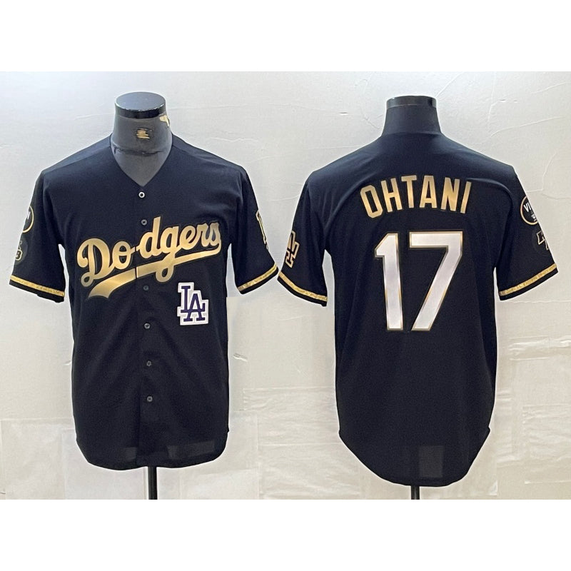 Boles Los Angeles Dodgers #17 Shohei Ohtani Black Gold  Stitched Cool Base Jersey 2