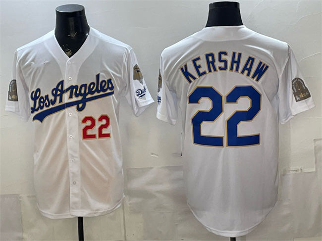 Boles Los Angeles Dodgers #22 Clayton Kershaw White  2026 Gold Collection 9x & B2B Champs Patch Stitched Jersey