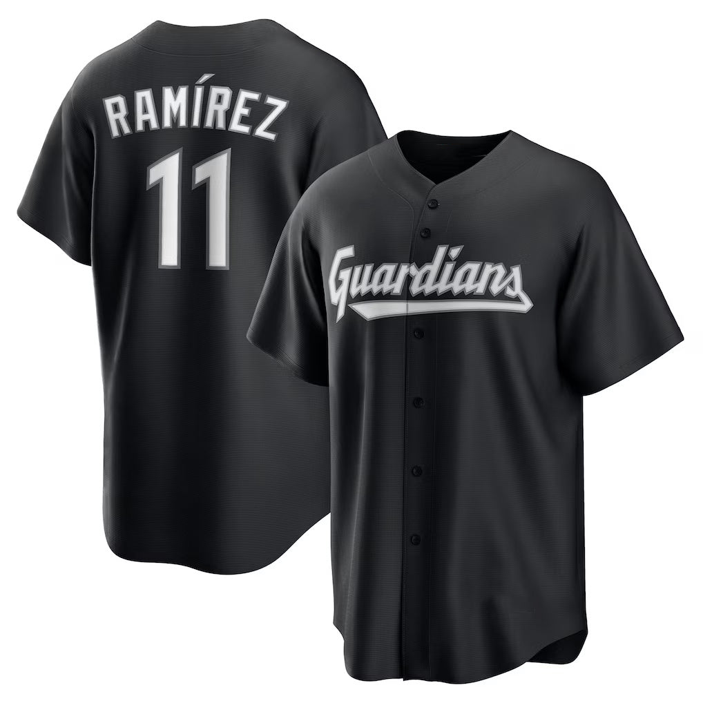 Boles  Cleveland Guardians #11 Jos¨¦ Ram¨ªrez Black  Replica Player Jersey