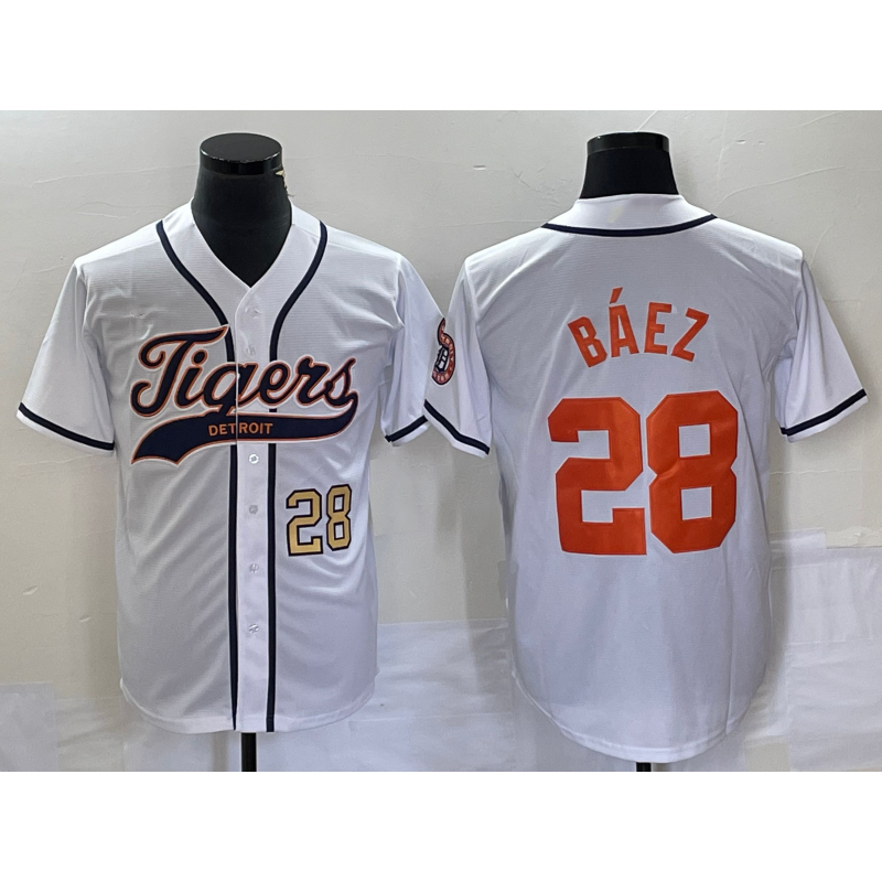 Boles Detroit Tigers #28 Javier Baez Number White  Cool Base Stitched Jersey