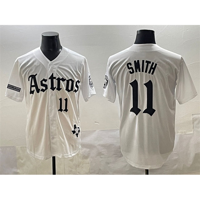 Boles Houston Astros #11 Cam Smith White  Gothic 'Houston Born Barrio Raised' Limited Stitched Jersey