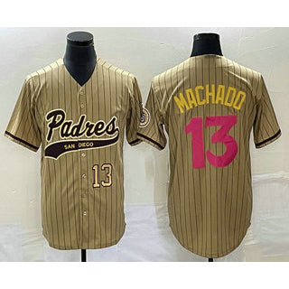 Boles  San Diego Padres #13 Manny Machado Number Tan  Pinstripe 2023 City Connect Cool Base Stitched Jersey