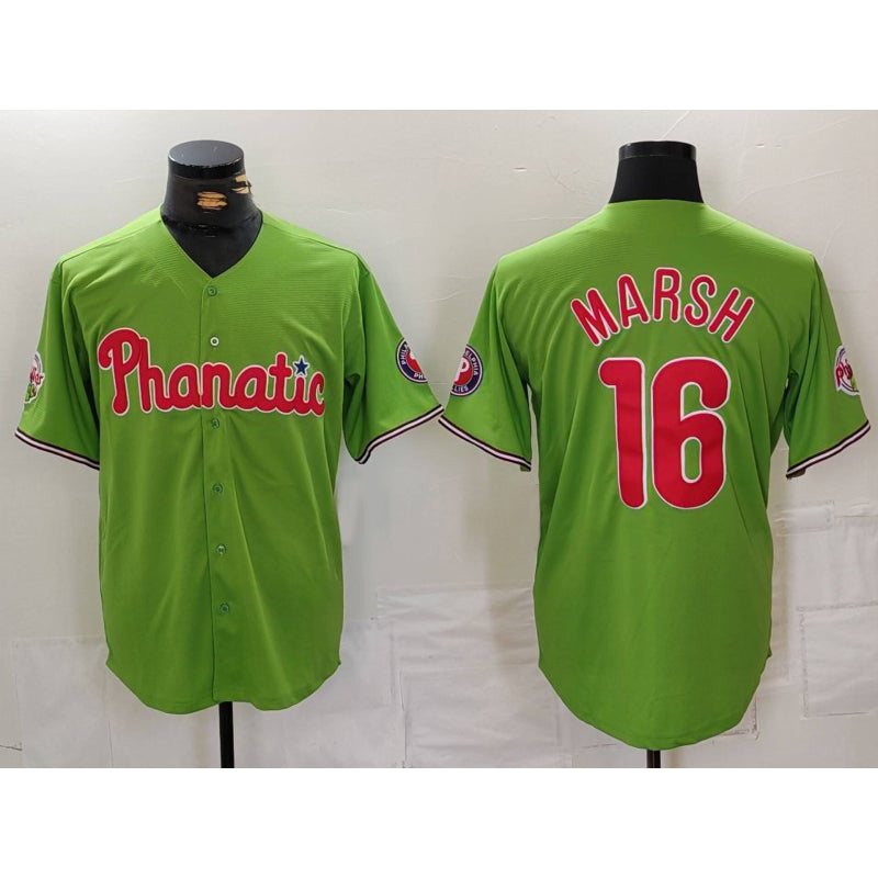Boles  Philadelphia Phillies #16 Brandon Marsh Green  With Patch Stitched Cool Base Jersey