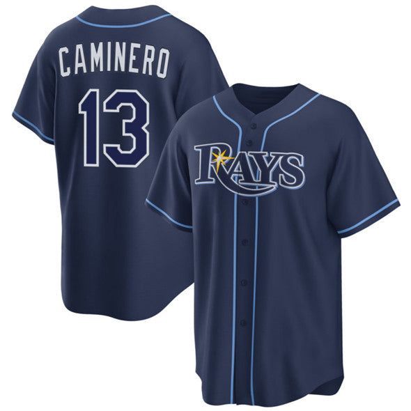 Boles Tampa Bay Rays #13 Junior Caminero Navy  Cool Base Stitched Jersey