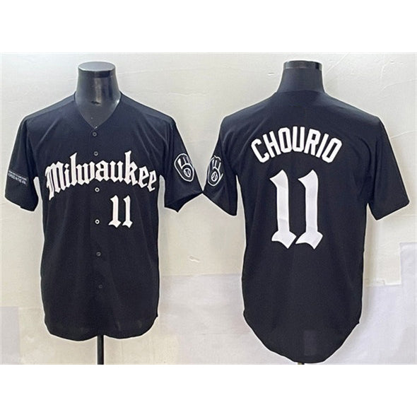Boles    Milwaukee Brewers #11 Jackson Chourio Black  'Gothic 414 Shadows Edition' Vapor Premier Limited Stitched Jersey