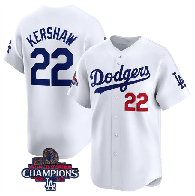 Boles Los Angeles Dodgers #22 Clayton Kershaw White  2024 World Series Champions Home Limited Stitched Jersey