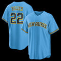 Boles    Milwaukee Brewers #22 Christian Yelich Light Blue  Road Replica Jersey