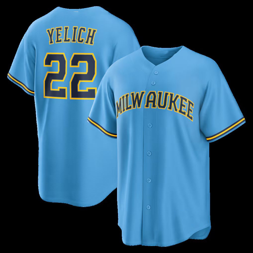 Boles    Milwaukee Brewers #22 Christian Yelich Light Blue  Road Replica Jersey