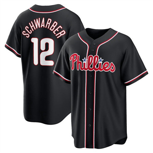 Boles  Philadelphia Phillies #12 Kyle Schwarber Fashion Black  Out Stitched Jersey