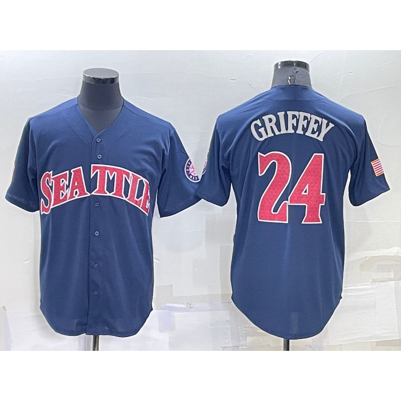 Boles Seattle Mariners #24 Ken Griffey Navy Blue  Fashion Stars Stripes Cool Base Independence Day Jersey