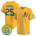 Boles  Oakland Athletics  #25 Brent Rooker Yellow  2024 Limited With Rickey Henderson Patch Stitched Jersey