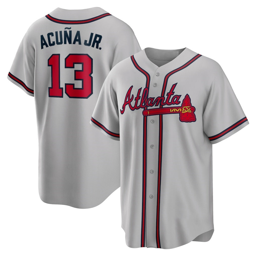 Boles Atlanta Braves #13 Ronald Acuna Jr. Gray  Road Replica Player Name Jersey