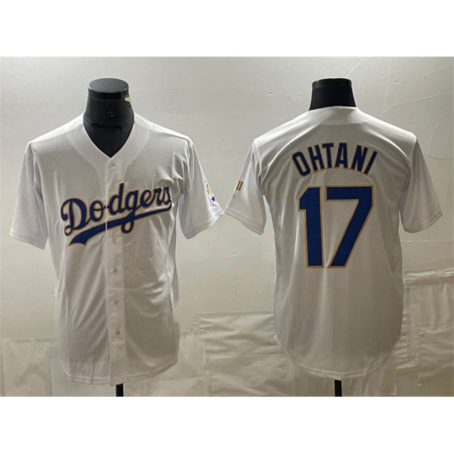 Boles Los Angeles Dodgers #17 Shohei Ohtani White Gold  Cool Base With Patch Stitched Jersey