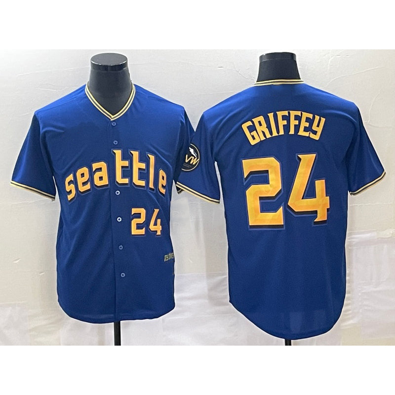Boles Seattle Mariners #24 Ken Griffey Number Blue  2023 City Connect Cool Base Stitched Jersey 2