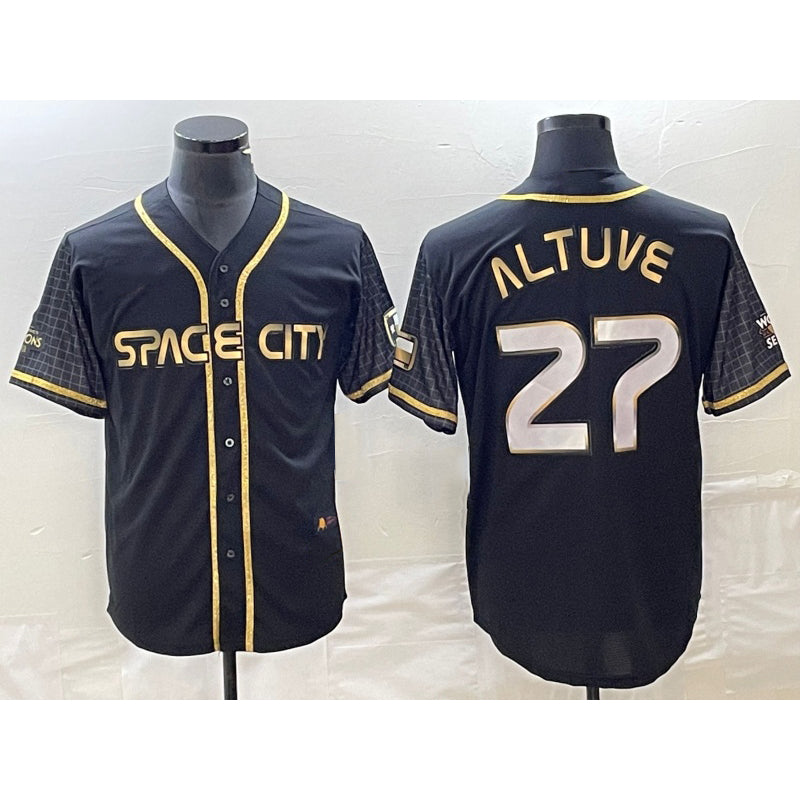 Boles Houston Astros #27 Jose Altuve Black  City Connect Cool Base Stitched Jersey