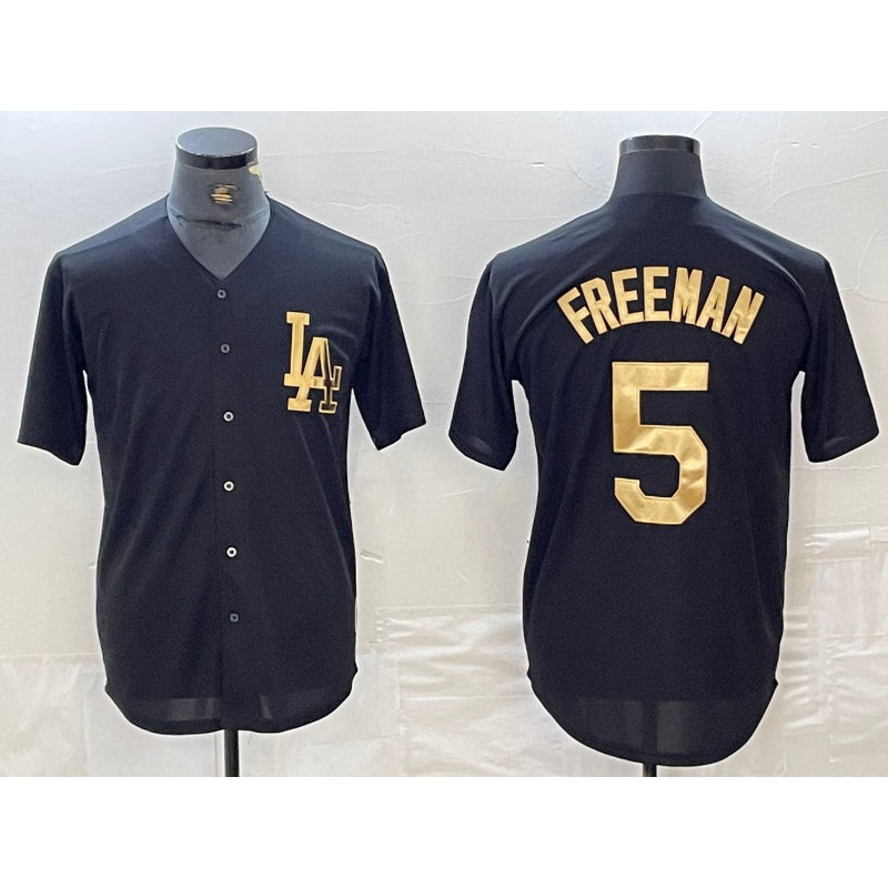 Boles Los Angeles Dodgers #5 Freddie Freeman Black Gold  Cool Base Stitched Jersey