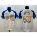 Boles Los Angeles Dodgers #50 Mookie Betts White Royal Gold  2024 World Series Champions Vapor Limited Stitched Jersey