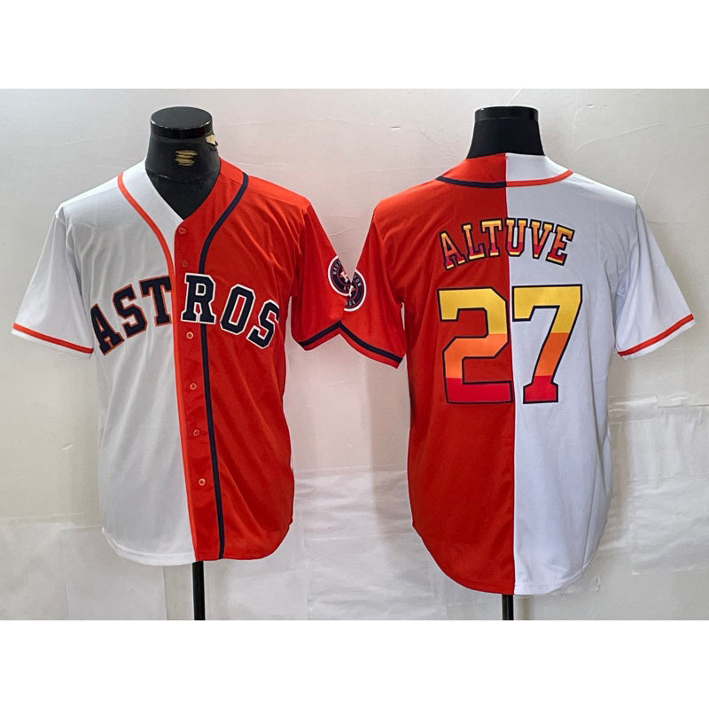 Boles Houston Astros #27 Jose Altuve White Orange  Split Stitched Jersey