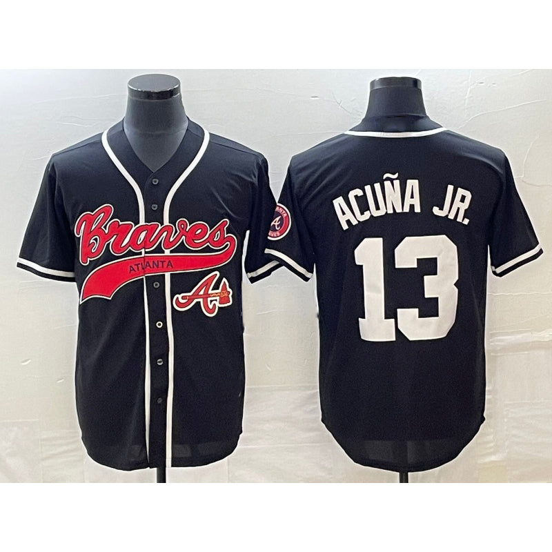 Boles Atlanta Braves #13 Ronald Acuna Jr Black  Cool Base Stitched Jersey