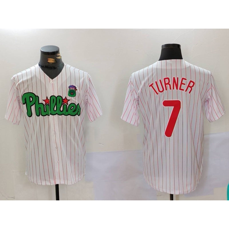 Boles  Philadelphia Phillies #7 Trea Turner White Green  Cool Base Stitched Jersey 2