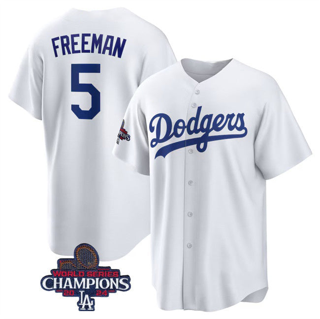Boles Los Angeles Dodgers #5 Freddie Freeman White  2024 World Series Champions Cool Base Stitched Jersey